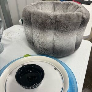 Gray Cat Bed and Blue Cat Toy Set